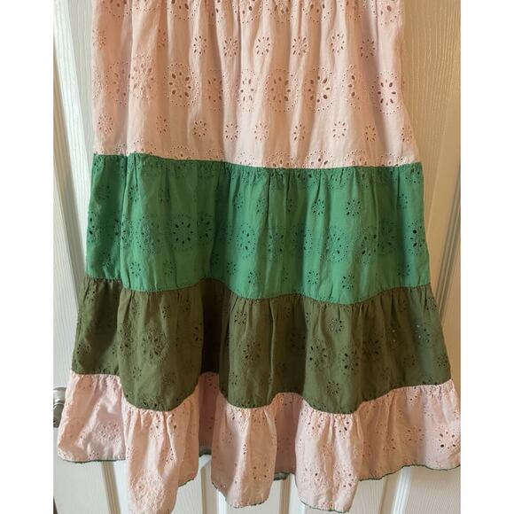 Slate & Willow Tiered Maxi Dress Pink Green Colorblock Sleeveless Size 6 - Picture 3 of 7